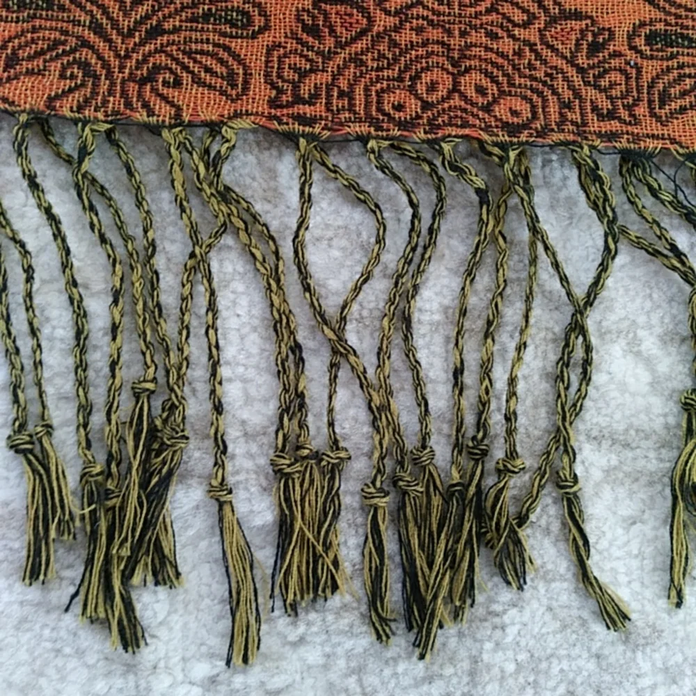 Zu's Paisley Fringed Wolle Silk Blend Scarf Wrap